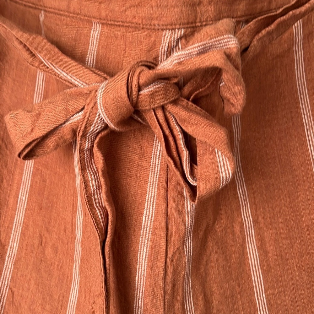 Anthropologie Portia Linen Wide Leg Stripe Pants Belted Burnt Orange - Picture 4 of 5